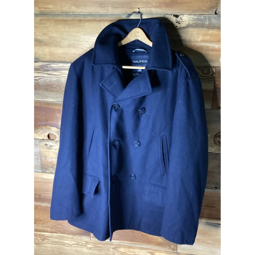 Nautica Wool Blend Classic Navy Peacoat Double Breasted XXL Quilted Lining